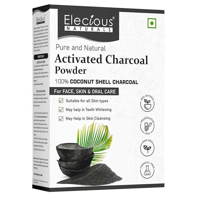 Elecious Naturals Activated Charcoal powder Ideal for face and Skin (200 grams) | Removed dead skin, Impurities and Detoxify Skin |Coconut Charcoal powder | 100% Natural 